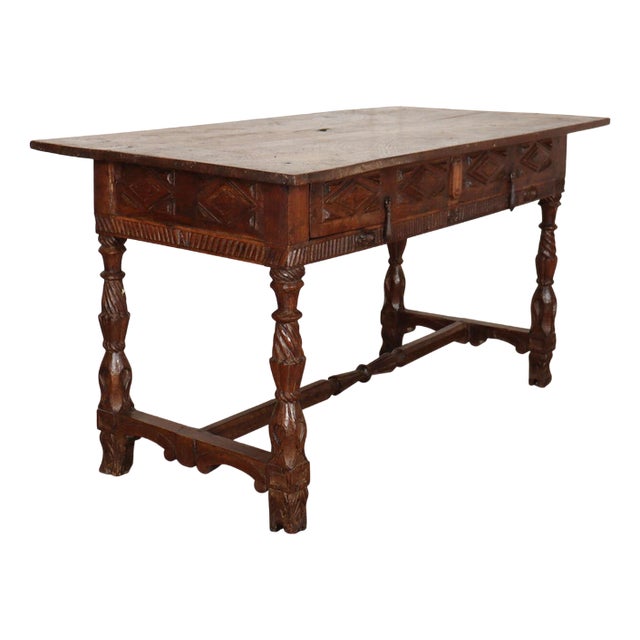 Portuguese Desk in Carved Chestnut For Sale