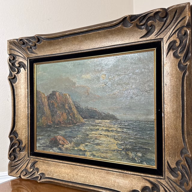 1970s Vintage Oil Seascape Italian Painting Framed Signed For Sale - Image 5 of 10