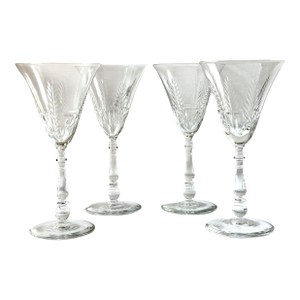 Bryce Crystal Wine Glasses – Set of 4, Cut Crystal Stem 854 Feather Pattern, 1960s