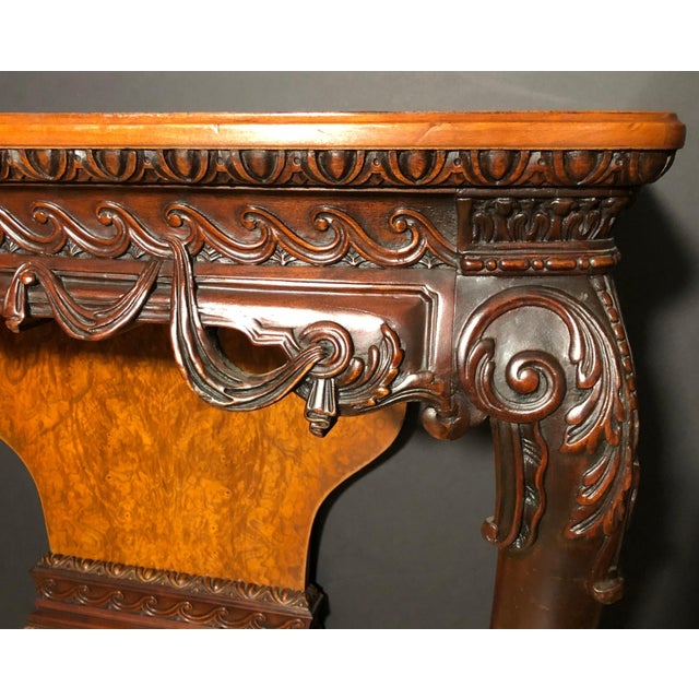 Gillows of Lancaster & London Late 19th Century Pair of 19th Century English Regency Burl And Mahogany Console Tables For Sale - Image 4 of 7