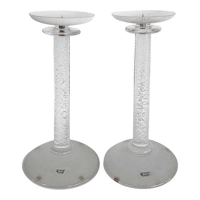 Karl Springer Italian Seguso Silver-Infused Candlesticks, 1980s, a Pair For Sale