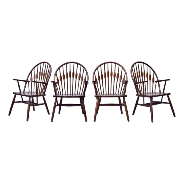 Modern Peacock Style Hand Crafted Dining Arm Chairs, Set/6 For Sale