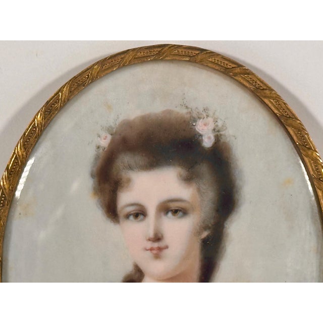 Victorian Miniature Portrait Painting of Young Maiden for your consideration. The framed portrait measures approx. 3 3/8...