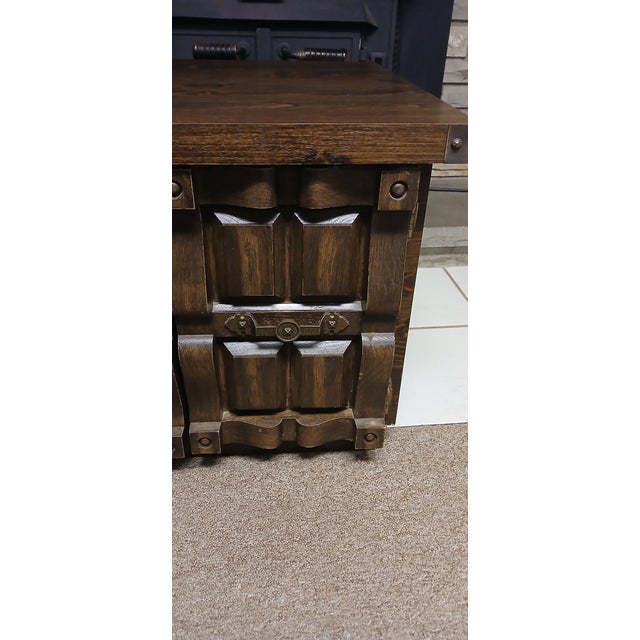 1980s 1980s Mid-Century Modern Carved Wood Cabinet With Brass Accents For Sale - Image 5 of 12
