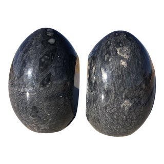 1980s Postmodern Grey Egg Shaped Stone Bookends - a Pair For Sale