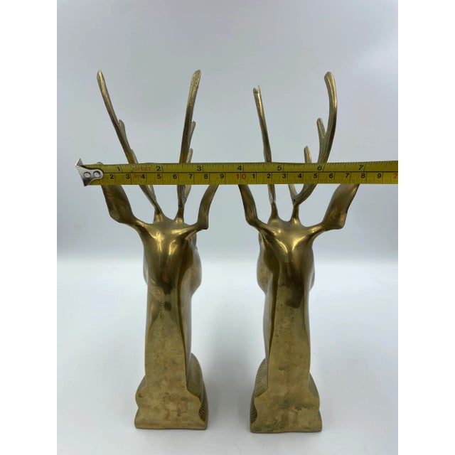 Mid 20th Century Hollywood Regency Style Brass Stag Bust Bookends - a Pair For Sale - Image 11 of 13