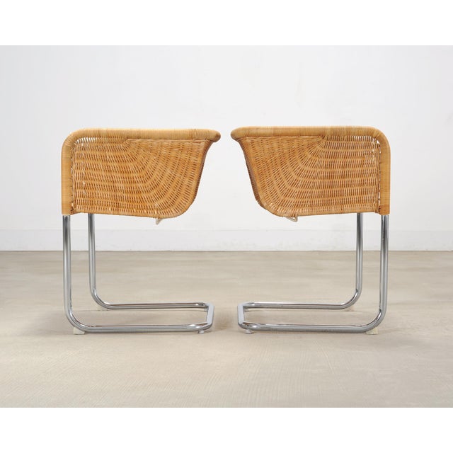 Wood Set of Nine Harvey Probber D43 Rattan Wicker Cantilever Chairs For Sale - Image 7 of 18