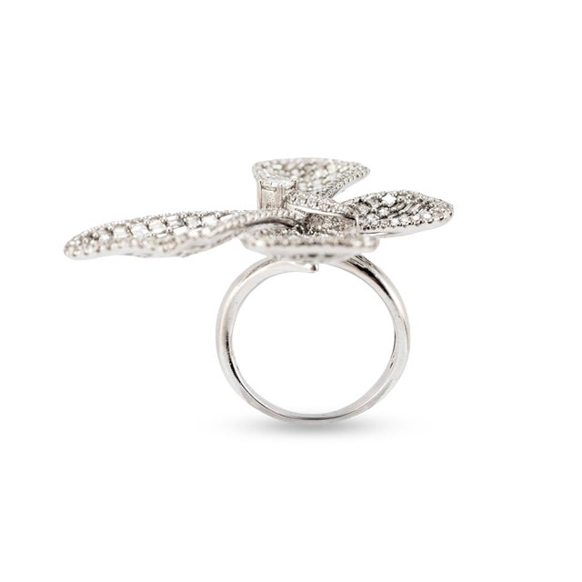 18k White Gold 7ctw Square Baguettes and Rounds Diamond Butterfly Cocktail Ring, Size 7 For Sale In Houston - Image 6 of 8