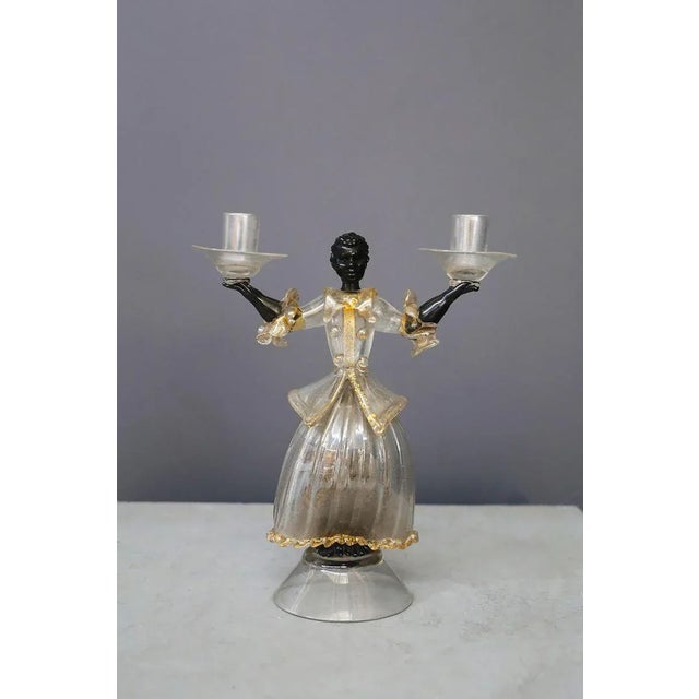 Beautiful candelabra in fine Italian transparent Murano glass by Seguso Vetri d'Arte for Veronese, Paris, 1940s.The...
