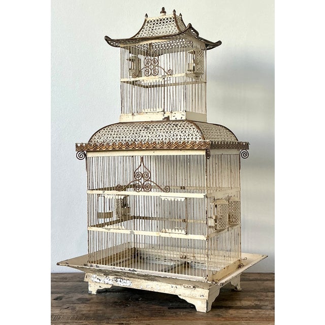 Mid 20th Century Vintage Distressed Chinoiserie Metal Birdcage For Sale - Image 5 of 12