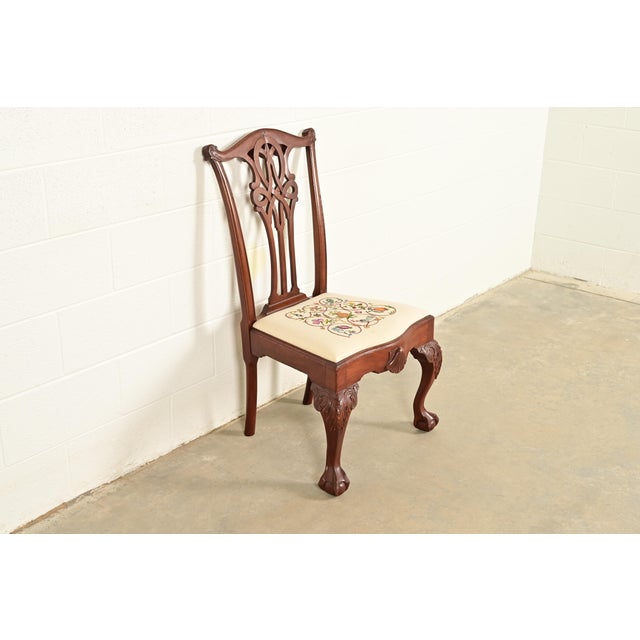 Baker Furniture Company Baker Furniture Style Chippendale Carved Mahogany Side Chair or Dining Chair For Sale - Image 4 of 13