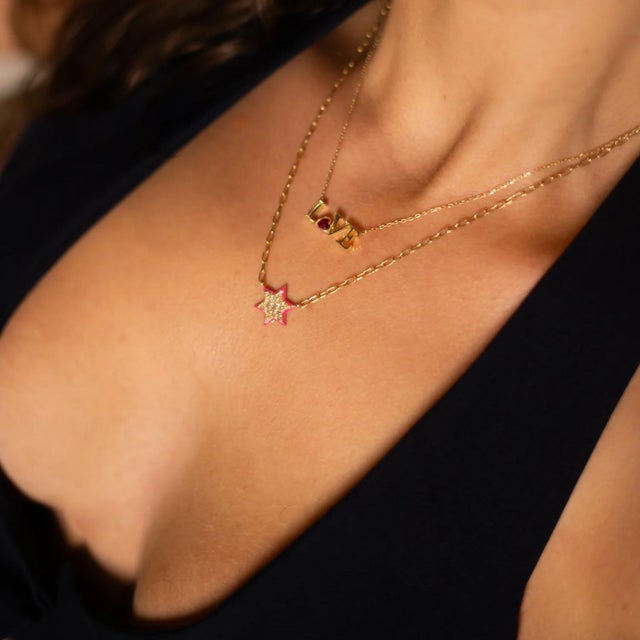 Divine Star of David Red Enamel Gold Necklace For Sale - Image 4 of 7