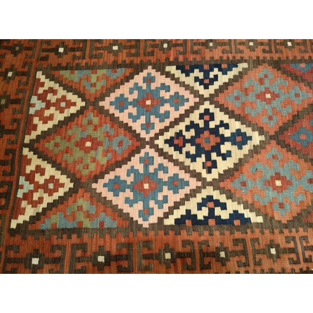 Antique Persian Varamin Kilim Runner, Handwoven Wool, Caucasian Geometric Pattern, 3x12 For Sale - Image 13 of 17