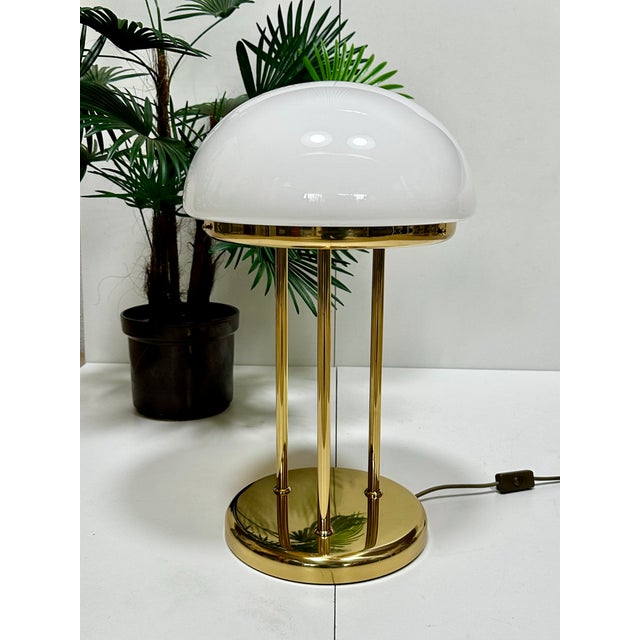 Brass Table Lamp with Opal Glass Dome, Germany, 1970s For Sale - Image 11 of 15