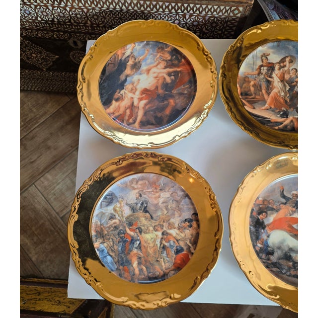 Six Old Master Renaissance Art Cabinet Plates With Gold Exterior Rims For Sale - Image 10 of 14