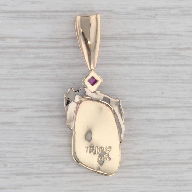 Contemporary Colorful Boulder Opal Ruby Pendant 14k Yellow White Gold For Sale - Image 3 of 5