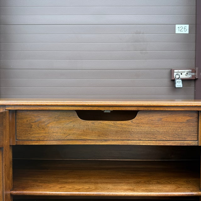 Wood Vintage Davis Cabinet Company French Country Solid Walnut Two Door Buffet or Sideboard For Sale - Image 7 of 18