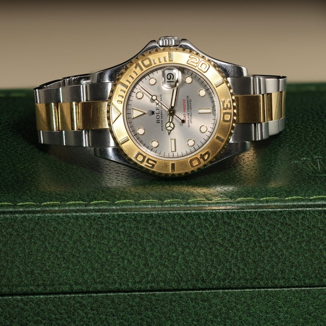 1990s Rolex Yacht Master Two Tone 168623 Gray Dial 35mm Full Set Watch For Sale - Image 11 of 18