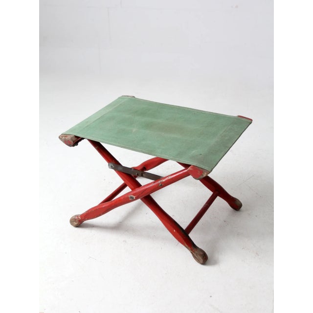 Vintage Red and Green X-Frame Camp Stool For Sale - Image 6 of 9