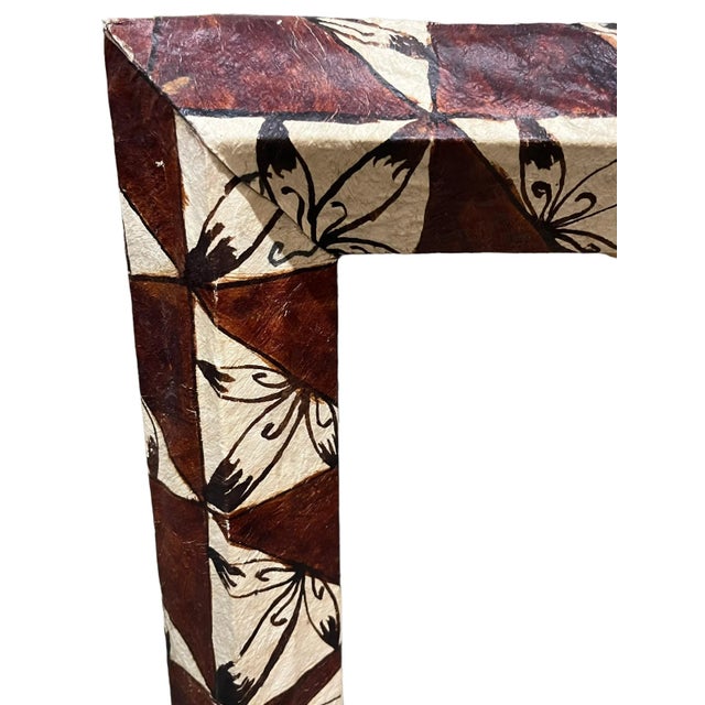1950s Mirror Framed in Tonga Tapa Cloth For Sale - Image 4 of 5