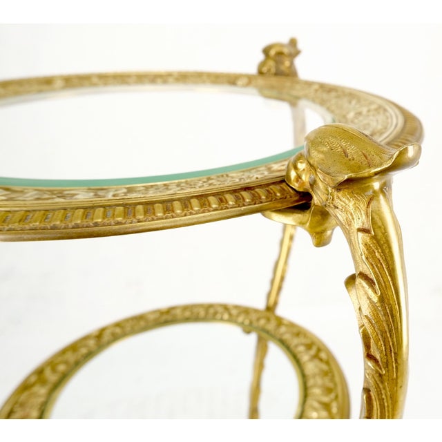 3 Tier Solid Cast Brass Glass Top Tri Legged Dragon Motive Stand For Sale - Image 10 of 14