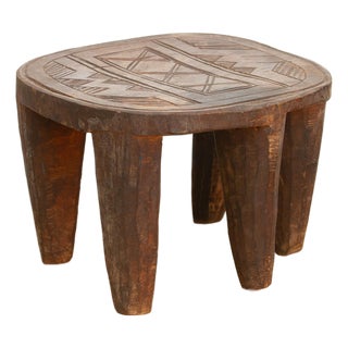 Vintage African Geometric Nupe Carved Stool For Sale