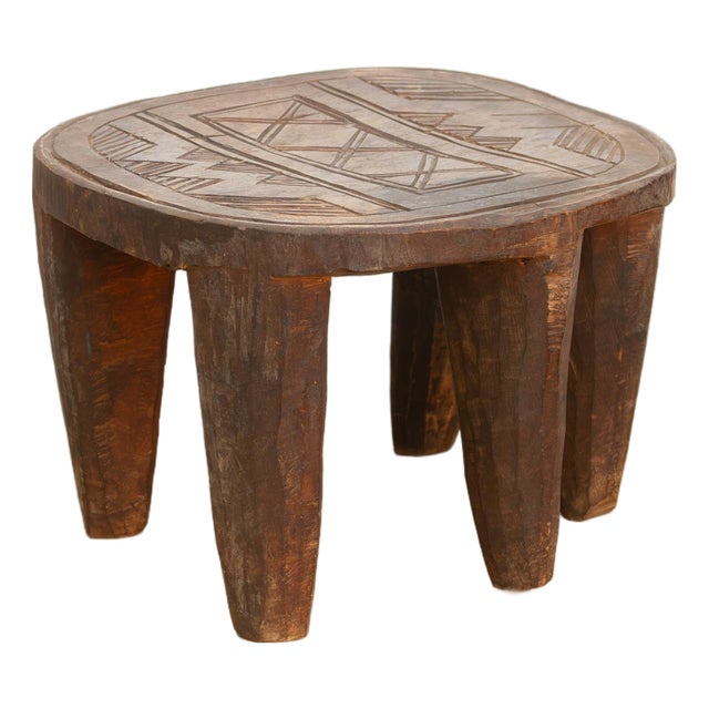 Vintage African Geometric Nupe Carved Stool For Sale