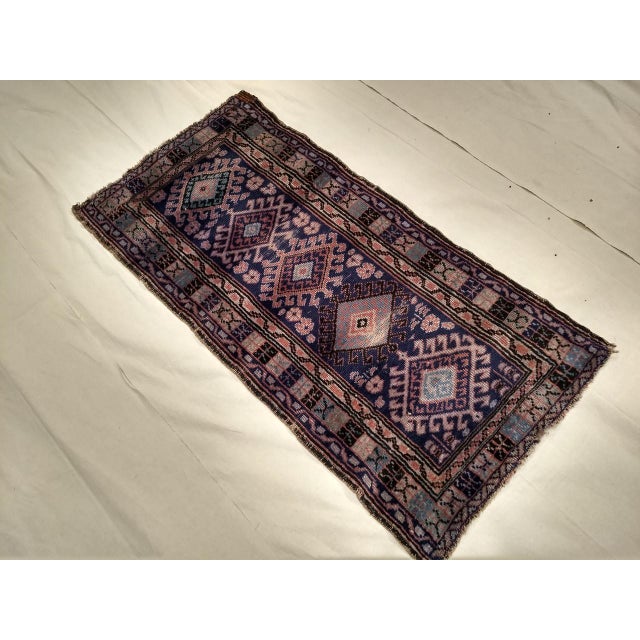 Navy Blue Vintage Persian Kurdish Area Rug, Hand-Knotted Wool, Geometric Medallion Pattern, Blue & Ivory, 2x4 For Sale - Image 8 of 8
