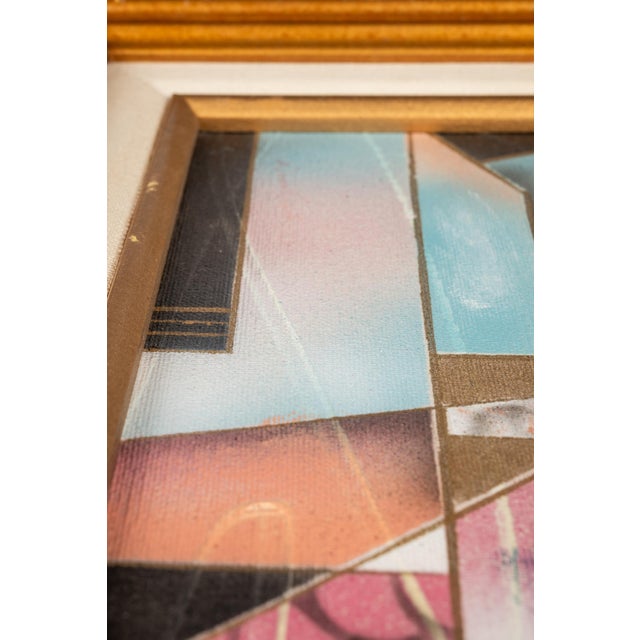 Framed Signed Mid-Century Modern Geometric Abstraction Oil on Canvas Painting by Fred Blassingham, Usa, C. 1980s For Sale - Image 11 of 13