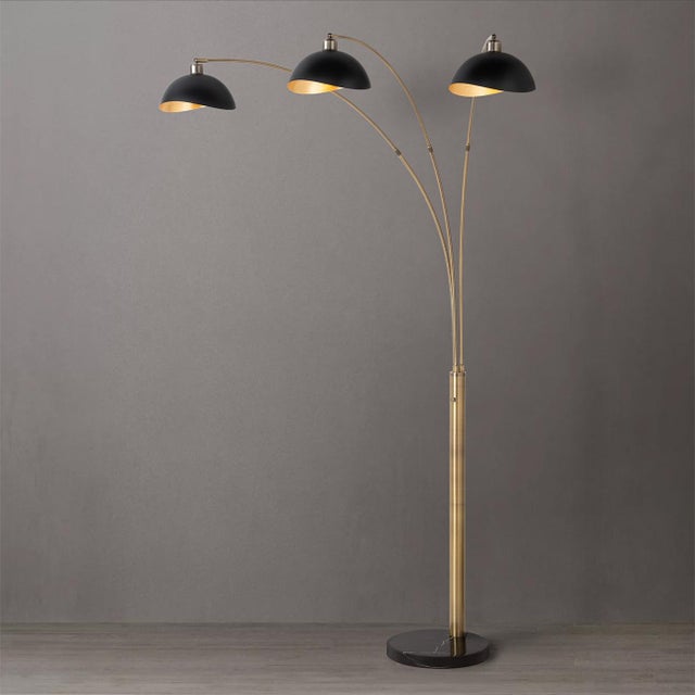 Luna Bella 3-Light Arc Floor Lamp - Matte Black, Weathered Brass, Gold Leaf, Black Marble Base, Dimmer Switch For Sale - Image 4 of 18