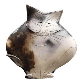 Mary Dewey Gates Signed Sitting Cat Original Studio Art Pottery Sculpture For Sale