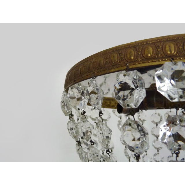 1950s Louis XVI Style Crown-Shaped 3-Light Ceiling Light with Half-Basket Glass Pendants, 1950s For Sale - Image 5 of 9