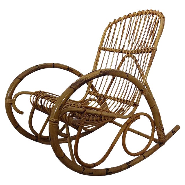 Mid-Century Italian Bamboo Rocking Chair, 1950s For Sale