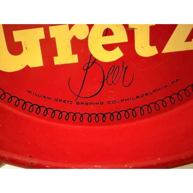 Metal 1930s William Gretz Brewing Co. Tin Litho Beer Serving Tray For Sale - Image 7 of 8