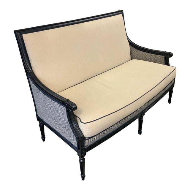 20th Century Louis XVI Style Settee With Black Painted Frame For Sale