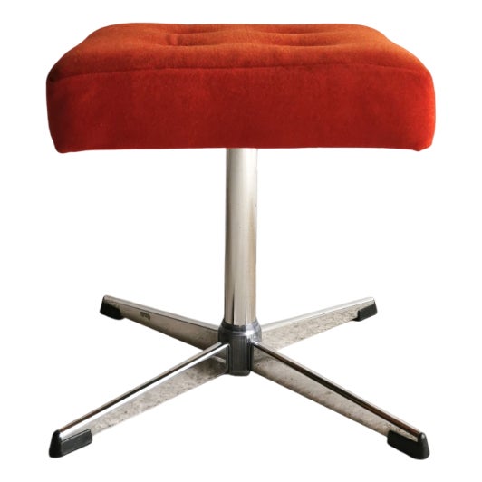 Mid-Century Modern Swivel Velvet and Chrome Club Stool, 1960s For Sale