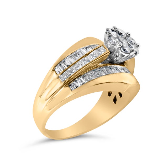 Contemporary 14K Yellow Gold 2-1/3 Cttw Diamond Cluster Channel Set Chevron Shaped Engagement Ring (H-I Color, SI1-SI2 Clarity) - Ring Size 9 For Sale - Image 3 of 7