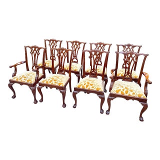 Heavily Carved American Drew Chippendale Dining Chairs Set of 8 For Sale