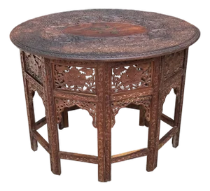 Vintage Anglo-Indian Moroccan Folding Table With Brass Inlay