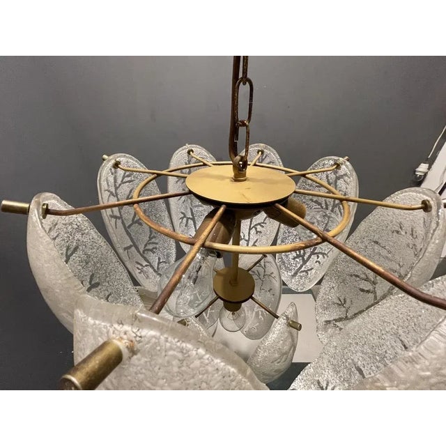 Frosted Murano Glass Leaf Chandelier, 1970s For Sale - Image 9 of 12