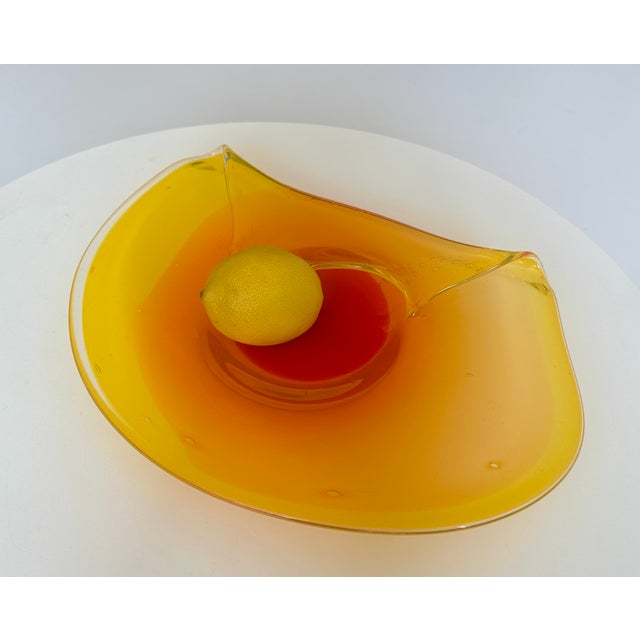 Murano Orange Art Glass Bowl Hand-Blown Mid-Century Modern Italy 1970s Murano For Sale - Image 4 of 7