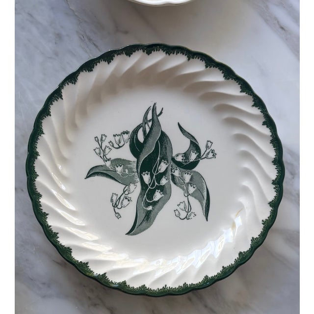 Farmhouse Mid-Century Green & White Transferware Wall Plate Curation - Set of 11 For Sale - Image 3 of 11