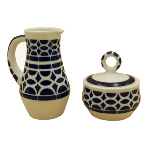 Mid 20th Century Sargadelos O Castro Geometric Creamer and Lidded Sugar Bowl, Cobalt Blue Porcelain