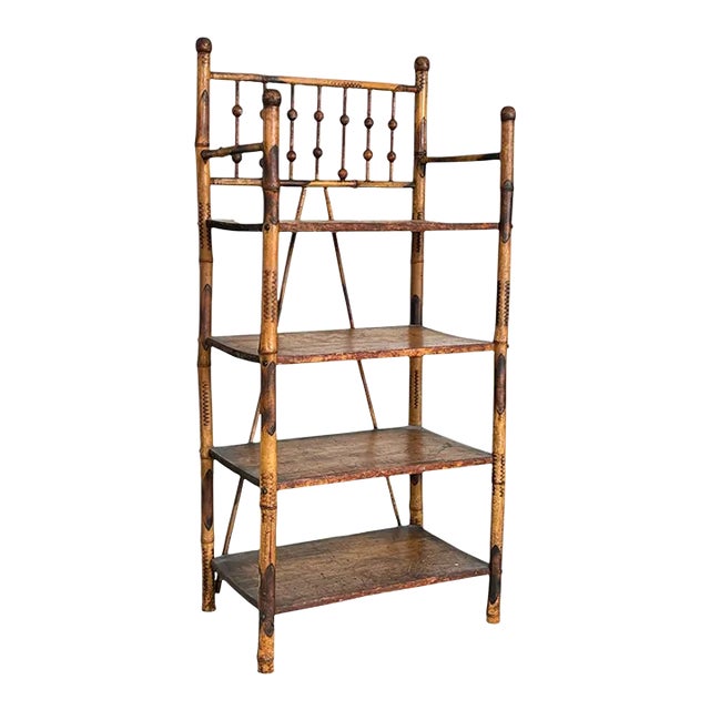 Antique Bamboo Form Etagere Four Shelf Bookcase Circa 1920s For Sale