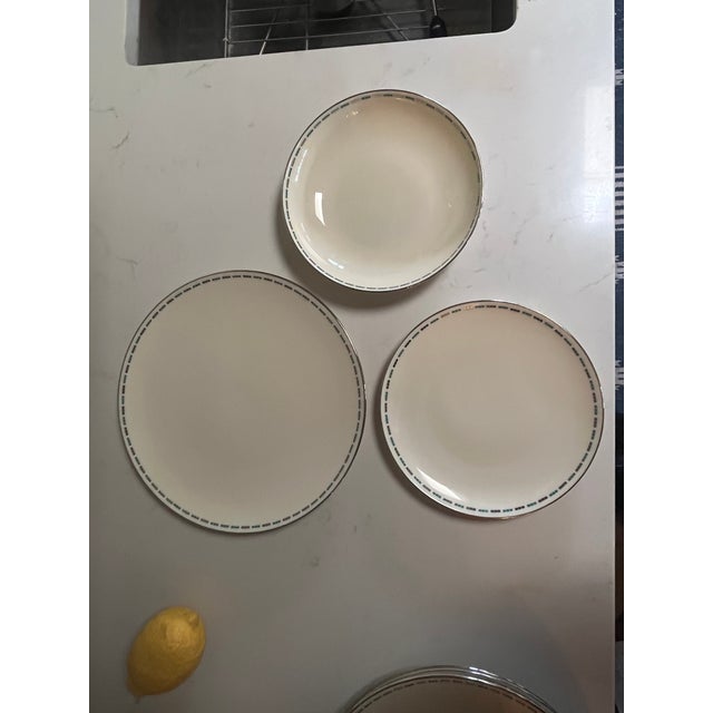 1960's Lenox "Oslo" Green and Platinum China Dinnerware, Set of 12