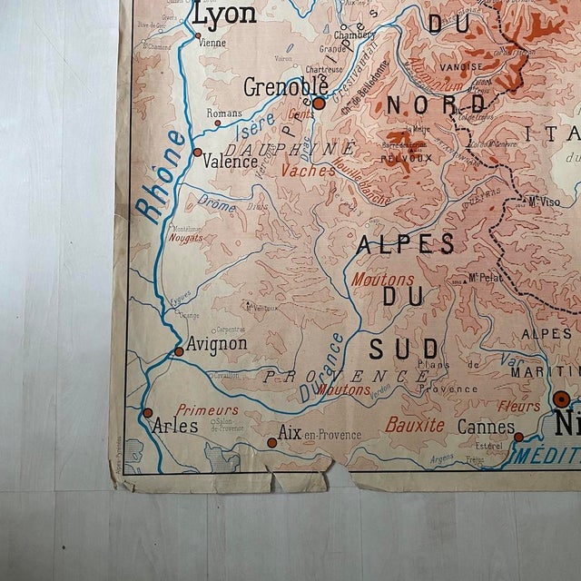 1950s Vintage Double-Sided School Map of The Alps / the Pyrenees, 1950s For Sale - Image 5 of 11