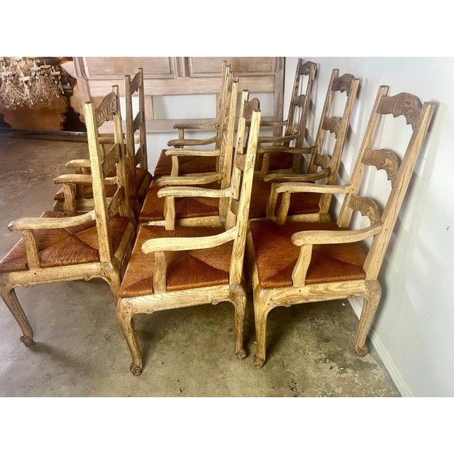 French Country Set of Eight French Country Ladder Back Dining W/ Rush Seats For Sale - Image 3 of 12