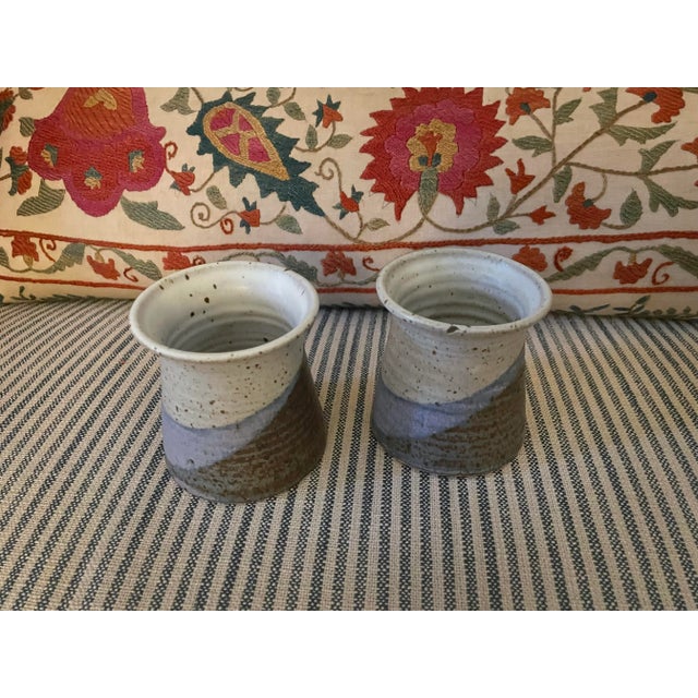 Ceramic Vintage Hand-Made Hand-Painted Blue Maine Pottery Vessels - a Pair For Sale - Image 7 of 11