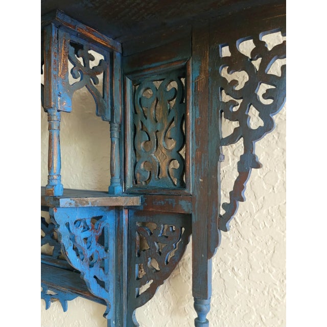 1980s Vintage Moroccan Musharabi Blue Wooden Wall Shelf For Sale In Orlando - Image 6 of 9