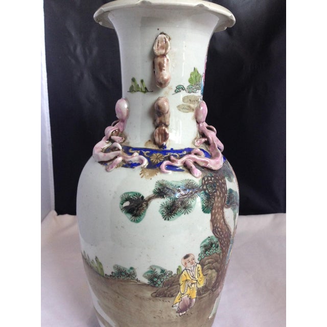 Antique Chinese Famille Rose / Polychrome Porcelain Vase With Applied Relief & Guangxu Mark For Sale - Image 4 of 7